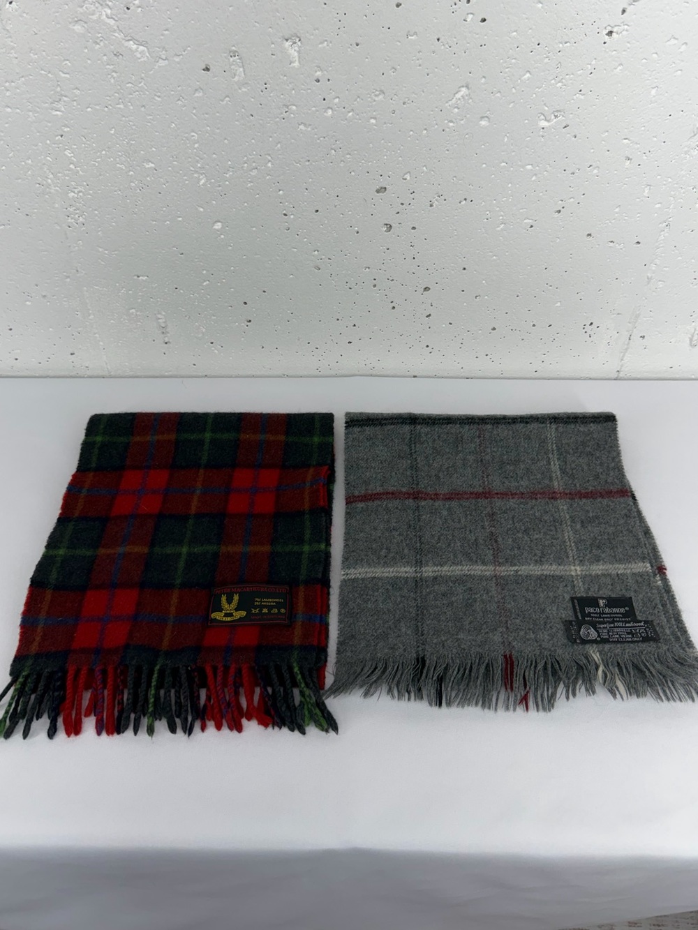 Lot of 2 Paco Rabanne & Peter MacArthur Red Gray Lambswool Scarf Scarves